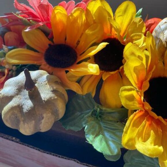 Table Centerpiece Fall Harvest Floral Box Thanksgiving Fall Leaves and Pumpkins - Picture 7 of 14
